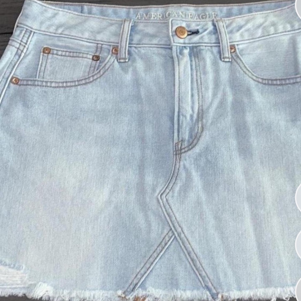 American Eagle Outfitters Light Blue Frayed Denim Skirt